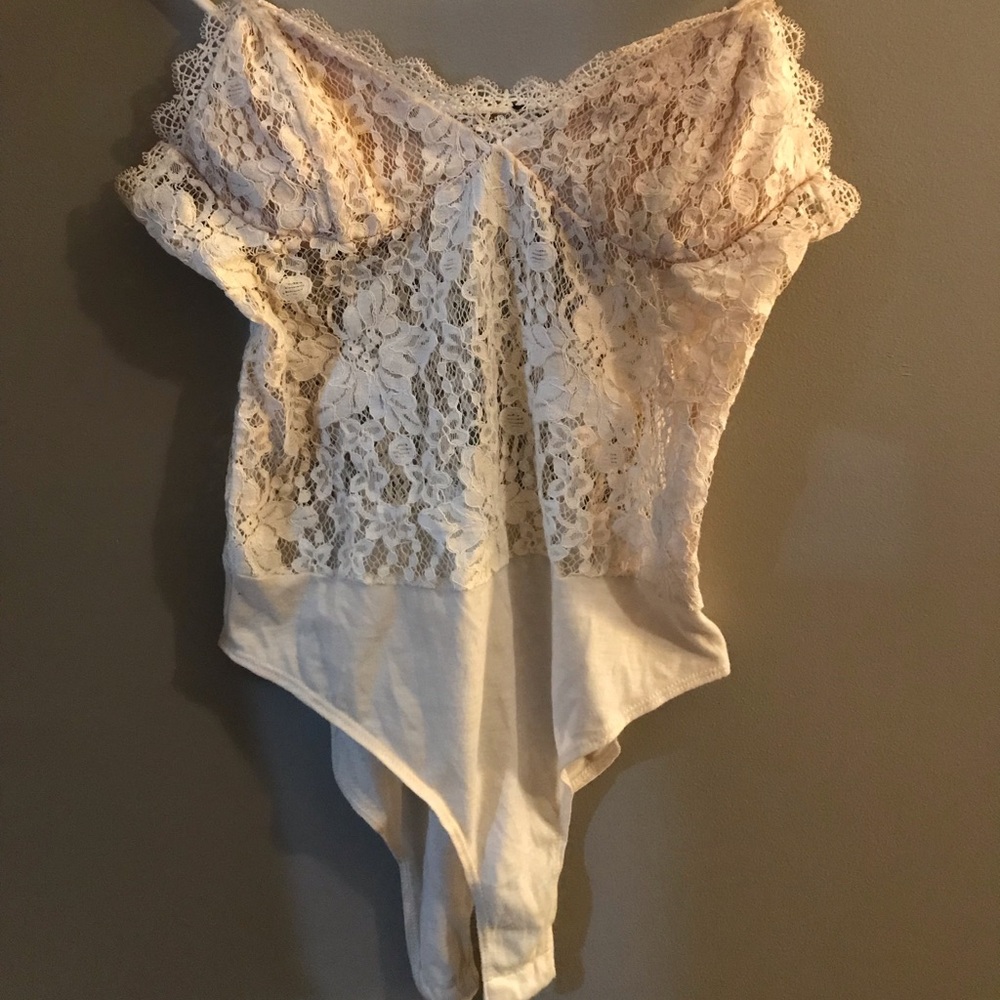 White lace body suit